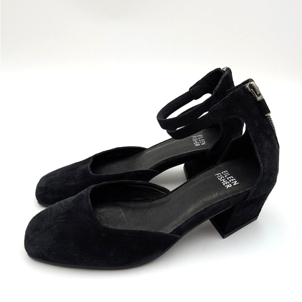 Eileen Fisher Veery Ankle Strap Block Heel Pump Women's Black Size US5.5 EU36